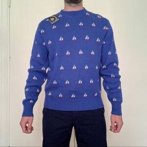 Vintage Boat House Row Sailboat Print Crewneck Sweater Men’s Size Medium New